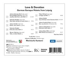"Love & Devotion - German Baroque Motets from Leipzig" gefolgt von Komponisten und Titellisten. Rheinische Kantorei erwähnt.
