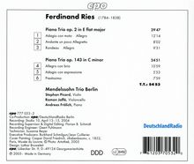 Ferdinand Ries (1784-1838): Klaviertrios op.2 &amp; op.143, CD