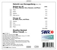 Heinrich von Herzogenberg (1843-1900): Quintett op.43 für Oboe, Klarinette, Horn, Fagott &amp; Klavier, CD