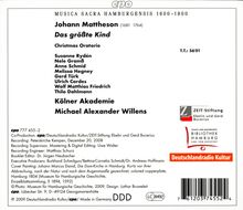 Johann Mattheson (1681-1764): Das größte Kind (Weihnachtsoratorium), CD