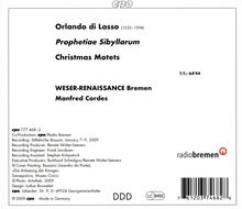 Orlando di Lasso (Lassus) (1532-1594): Prophetiae Sibyllarum (22 Weihnachtsmotetten), CD