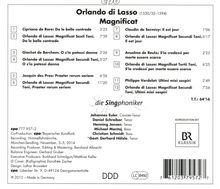 Orlando di Lasso (Lassus) (1532-1594): Magnificat sexti toni, CD