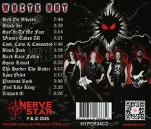 "WHITE HOT" und Liedtitel mit Zeiten. Unten "NERVE STAR" Logo. Gruppenbild von Musikern vor dunklem Hintergrund.