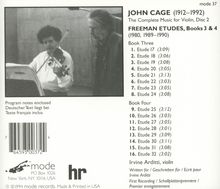 John Cage (1912-1992): Freeman Etudes Books 3 &amp; 4, CD