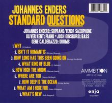 JOHANNES ENDERS STANDARD QUESTIONS: Trackliste aus neun Titeln, Musiker und ihre Instrumente. Lila Hintergrund.