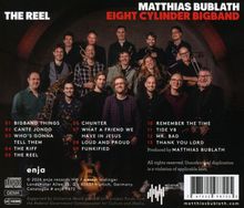 "THE REEL, MATTHIAS BUBLATH EIGHT CYLINDER BIGBAND, Trackliste von 01 bis 13, Gruppe von 13 lächelnden Musikern."
