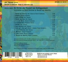 Titel & Künstler: "Aki Takase piano, Daniel Erdmann tenor & soprano sax" mit DJ Illvibe, 13 Trackliste, Studiinfos. Hintergrund bunt.