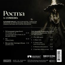 Texte: „Poema 3. Comœdia.“ Alexander Shelley dirigiert. Orchester des Nationalen Kunstzentrums Kanada.  
Illustration: mystischer, zauberhafter Charakter mit Hut.