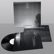 "Low clouds hang, this land is on fire." Schwarz-weißes Cover mit Baum und Mond. Schallplattenhülle und -vinyl sichtbar.