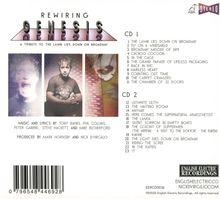 "Rewiring Genesis: A Tribute to The Lamb Lies Down on Broadway," CD-Titel und Künstlernamen gelistet. Drei Bilder zeigen Gesichter.