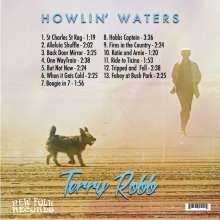 "HOWLIN' WATERS" und Songliste. Ein Hund läuft am Strand; im Hintergrund eine Person. "Terry Robb" und "NEW FOLK RECORDS" vorhanden.