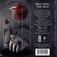 Albenname "Darkly, Darkly, Venus Aversa". Albumtrackliste folgt darunter. Ein Glas schützt eine rote Rose mit einer Hand.