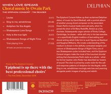 Owain Park (geb. 1993): Chorwerke "When Love speaks", CD
