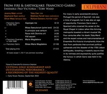 "FROM FIRE & EARTHQUAKE: FRANCISCO GARRO ENSEMBLE PRO VICTORIA | TOBY WARD." Oranges Delphian-Logo. Schwarzer Hintergrund.