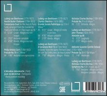 Musikstücke und Künstler sind aufgelistet: Beethoven, Oberthür, Corri und mehr. Chiara Granata (Harfe) und Jan Schultsz (Fortepiano).