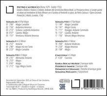 Pietro Castrucci, Sonatenübersicht mit Titeln und Längen; Musiker: Karla Bocaz Muñoz, Federico Immesi, Domenico Cerasani, Susanna Piolanti.