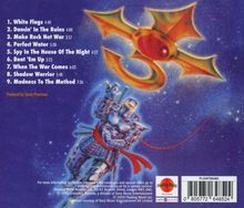 Eine Liste von neun Musiktiteln, darunter "White Flags" und "Dancin' In The Ruins". Illustration mit Ritter im Weltraum.