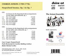 Charles Avison (1709-1770): Sonaten für 2 Violinen,Cello &amp; Cembalo opp.5 &amp; 7, 2 CDs