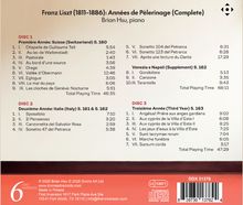 Franz Liszt (1811–1886): Années de Pèlerinage (Complete), Brian Hsu, piano. Disc 1 bis 3 mit Titeln und Spielzeiten.