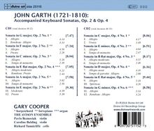 John Garth (1722-1810): Sonaten für Tasteninstrumente &amp; Bc op.2 Nr.1-6 &amp; op.4 Nr.1-6, 2 CDs