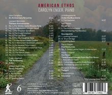 AMERICAN ETHOS  
CAROLYN ENGER, PIANO  
Musikstücke und Zeiten, Künstler, Titel wie "An Anniversary for Lenny", Gesamtzeit 78:53  
Landschaft mit Weg und Bäumen im Hintergrund.