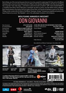 Titel: DON GIOVANNI. Künstler: Kyle Ketelsen, Inszenierung an der Wiener Staatsoper. Szenenbilder mit Darstellern in Kostümen.