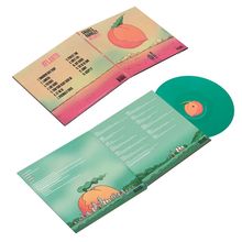 Schallplattencover mit Songtiteln und "ATLANTA" Text, Illustration einer großen Pfirsichfrucht über einer Stadtlandschaft.