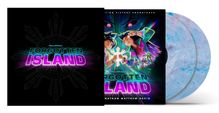 Vergessen Island, DreamWorks, Nathan Matthew David. Bunte, leuchtende Illustration mit zwei Figuren und Platten.
