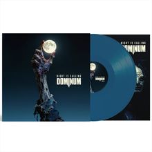 „Night is Calling, Dominum“. Eine verweste Hand hält den Mond. Die Schallplatte ist blau.