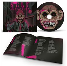 Covertext: "SELF DECEPTION", "ONE OF US". Illustration eines grinsenden Affenmenschen mit Baseballschläger. CD mit ähnlichem Motiv.