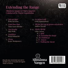 "Extending the Range", Allmänna Sängen & Malva Quartet, Maria Goundorina. Trackliste: 1. Fåkt på fågel, 8-12. Alaska Spring. Logo: Swedish Society.