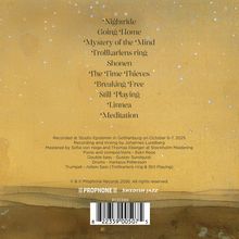 "Nightride, Going Home, Mystery of the Mind, Trollkarlens ring, Shonen, The Time Thieves, Breaking Free, Still Playing, Linnea, Meditation." Goldener Hintergrund, funkelnde Punkte.