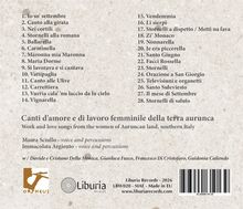 Canti d'amore e di lavoro femminile della terra aurunca. Liste von Liedtiteln und Künstlern. Enthält Logos von Orpheus und Liburia Records.