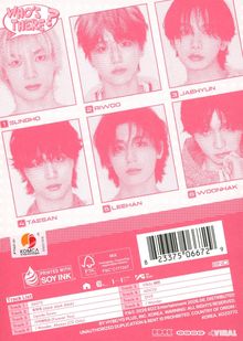 „Who's There?“ Sechs Portraits in pinken Farbtönen. Namen: Sungho, Riwoo, Jaehyun, Taesan, Leehan, Woonhak. Trackliste unten.