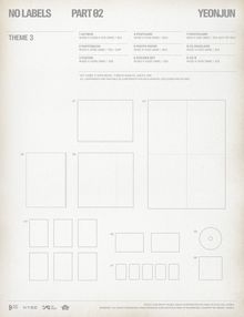 "No Labels Part 02 Yeonjun Theme 3" mit einer Liste von Items wie Outbox, Photobook, Poster und Fotokarte in verschiedenen Größen.