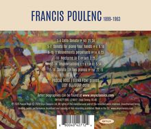 FRANCIS POULENC 1899–1963, Werke für Cello und Klavier. Buntes, abstraktes Gemälde im Hintergrund.