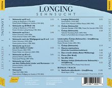 Titel: Longing | Sehnsucht. Auflistung von Musikstücken und Dichtern, geordnet mit Zeiten. Firmenlogo „hänssler PROFIL“.