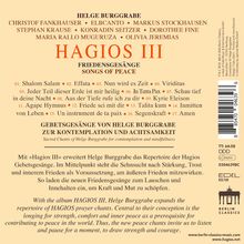 Titel: "HAGIOS III". Untertitel: "Friedensgesänge". Künstler: Helge Burggrabe. Verschiedene Liedtitel sind aufgelistet.