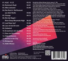 Titel der Lieder mit Dauer, Credits der Aufnahme in Wien 1986, Line-up und Produktionsdetails. MIG-Logo unten links.