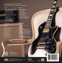 CD-Trackliste von Jimi Barbiani. Enthält 8 Titel, Produzenten, Musiker und Danksagungen. Rechts ist eine E-Gitarre.