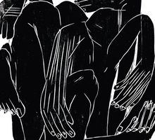 Eine schwarz-weiße Grafik mit überlappenden menschlichen Armen und Händen, stilisiert und abstrakt dargestellt.