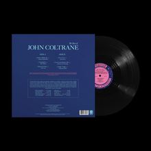 "The Best of John Coltrane" mit Titelliste und Plattencover in Blau. Rechteckige Gestaltung mit Schallplatte rechts.