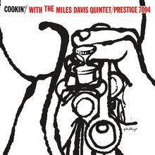 Text: "Cookin' with The Miles Davis Quintet/Prestige 7094". Illustration einer Hand mit Trompete.