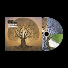 Text: "August Burns Red, Season of Surrender." Illustration: Ein großer, verzweigter Baum mit abstraktem Hintergrund.