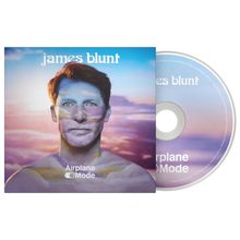 Text: "james blunt, Airplane Mode." Ein Männergesicht vor einem Himmel in Pastelltönen, CD daneben.