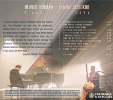 Texte: "Olivier Hutman Piano", "Lamine Cissokho Kora", Titelliste mit 9 Songs, Gesamtzeit: 47:13. Illustration eines Pianisten und Kora-Spielers.