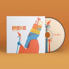 "Ireke Ayọ Dele" steht auf einem CD-Cover. Illustrationen eines blauen Wesens mit einem Stab und Palmen.