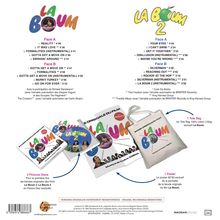 "Face A: Reality, It Was Love; Face B: Murky Turkey, Go On For Ever; 2 bilder discs, 1 tote bag, 1 poster. La Boum Logo."