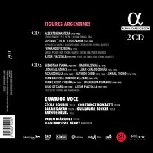 "FIGURES ARGENTINES" in Rot, Künstlernamen und Werke in Weiß, schwarzer Hintergrund. Doppelte CD-Auflistung von Musikstücken.