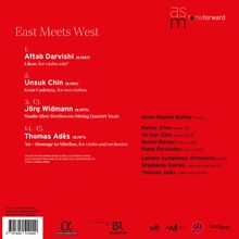 "East Meets West. 1. Aftab Darvishi: Likoo. 2. Unsuk Chin: Gran Cadenza. 3.-13. Jörg Widmann: Studie. 14.-15. Thomas Adès: Air."